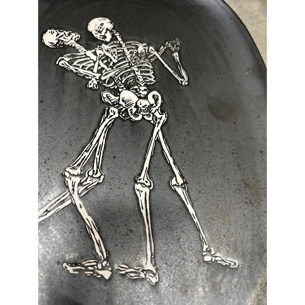 Threshold Dancing Skeletons Stoneware Serving Platter Black Halloween Tray 15in